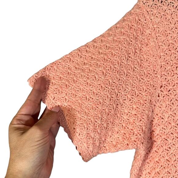 Orvis Pink Short Sleeve Textured Knit Button Down Sweater Blouse Women Sz M - Picture 3 of 6